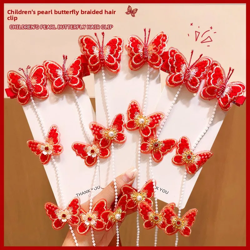 Pinzas para el cabello de mariposa retro de Año Nuevo para niños, borlas festivas, perfectas para trenzas, tocados esenciales para el Festival de Primavera para niñas - imagen 2