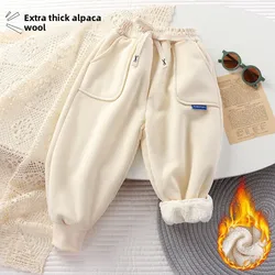 Pantalón forro polar infantil grueso y cálido para otoño-invierno