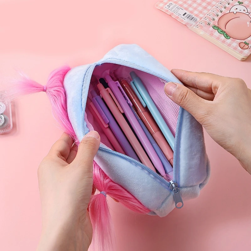 Bolsa de lápices de muñeca fea de dibujos animados, estuche de bolígrafo de felpa con cremallera, bolsas de bolígrafos de gran capacidad para estudiantes, niños, regalo de cumpleaños y Navidad - imagen 5
