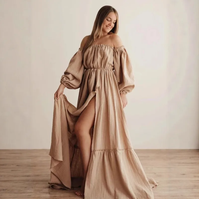 Vestido de maternidad bohemio retro – Algodón y lino para sesión fotos - imagen 3