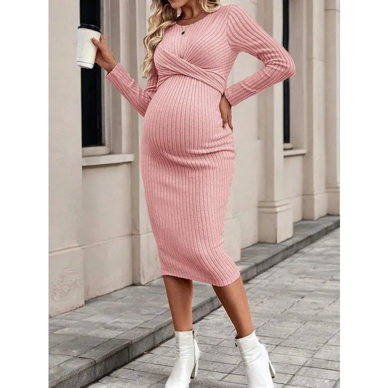 Vestido de maternidad cruzado y elegante para otoño e invierno - imagen 3