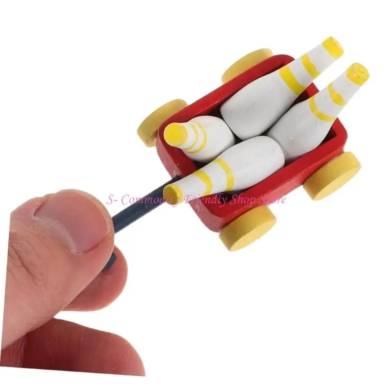 85ae atractiva 1/12 carrito bolos en miniatura accesorio madera decoraciones - imagen 2