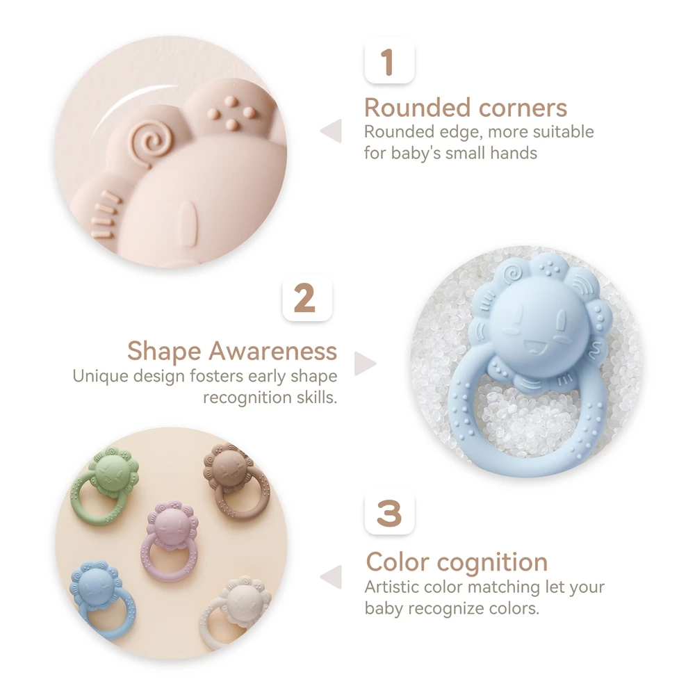 Juguetes para bebés, mordedor de silicona, sonajero de calidad alimentaria, juguetes sensoriales para bebés de 0 a 12 meses, sonajero de silicona con campana de mano de León - imagen 3