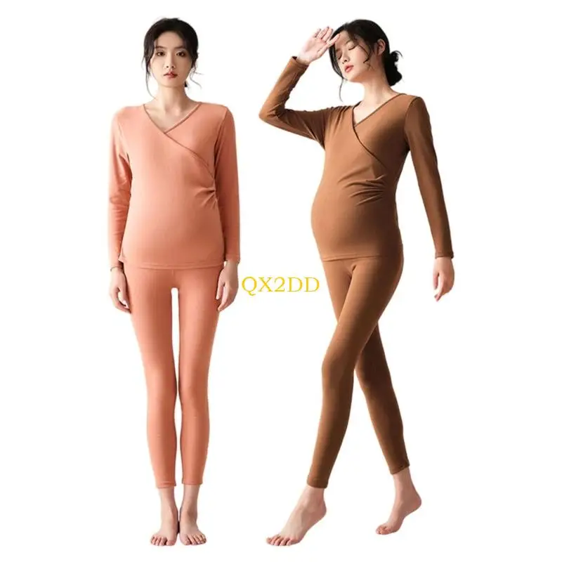 QX2D Ropa interior maternidad poliéster suave, ropa dormir que absorbe humedad, aislamiento cálido para embarazo,