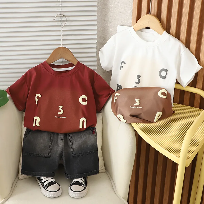 Conjunto verano niños coreano – camiseta algodón letras y vaqueros - imagen 2