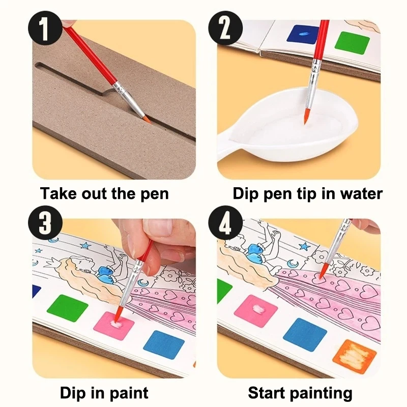 Libro de acuarela portátil con pincel para niños - imagen 2