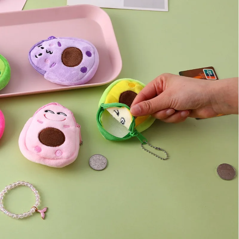 Bolsa de cambio pequeña de dibujos animados de aguacate, bonita mochila escolar de felpa con colgante, bolsa de cambio de monedas divertida para chica, ligera y compacta - imagen 4