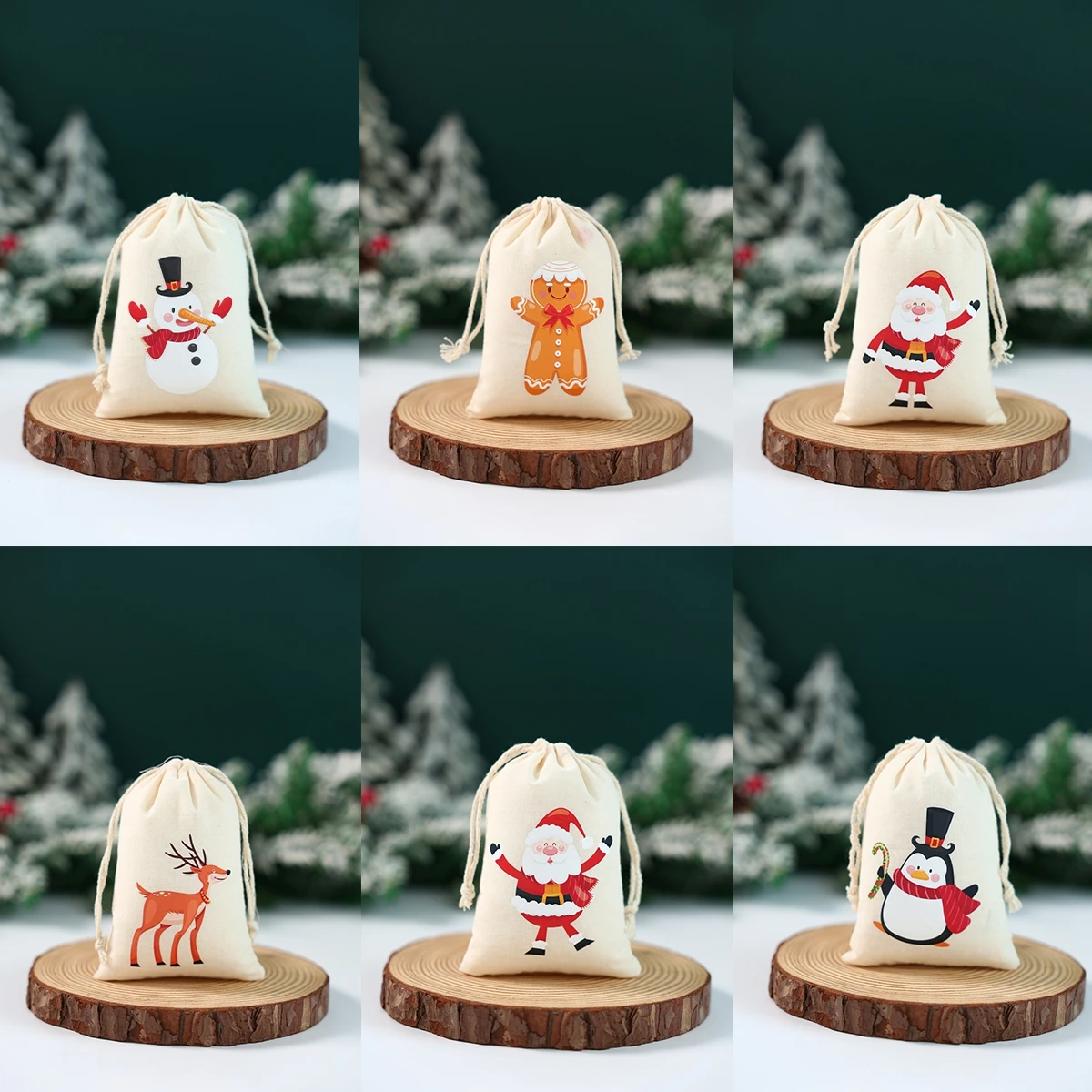 Bolsas de regalo de lino y algodón para Navidad, 6 piezas, decoraciones navideñas, embalaje de dulces, decoración de Navidad Natal y Año Nuevo, 2024, 2025 - imagen 4