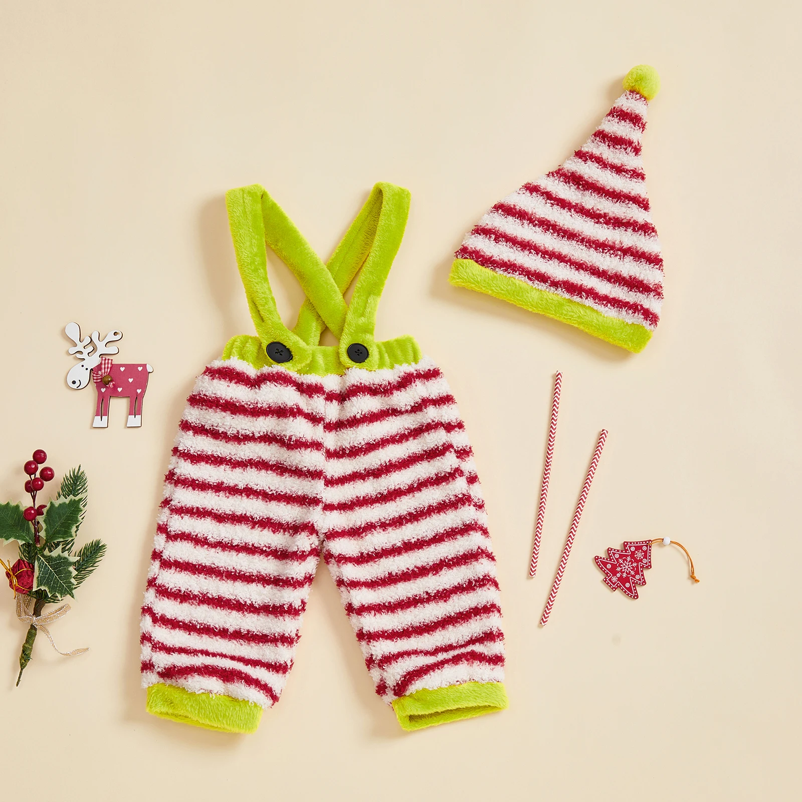 Tregren Conjunto de Navidad para bebé - felpa a rayas