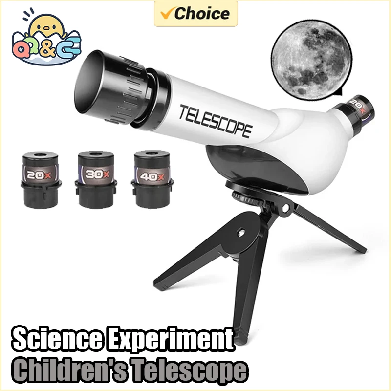 Télescope pour enfants avec trépied britannique, expérience scientifique, visualisation de la lune, puzzle, enseigner l'astronomie, jouets pour débutants, enfants, 20-40X