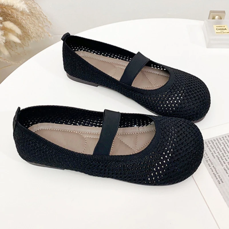 Zapatos planos transpirables para mujer, mocasines de suela blanda de malla de Color sólido para caminar a diario y conducir, calzado sin cordones para primavera y verano - imagen 2