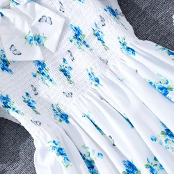 Vestido floral azul para niñas - Largo de fiesta elegante verano