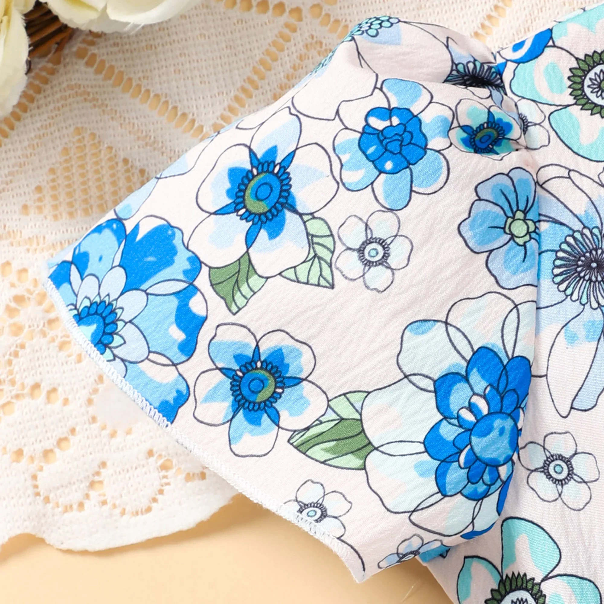 Nuevo Mono de verano para niñas, pelele de manga corta con flores azules para niños, ropa informal de moda para vacaciones para niños de 2 3 4 5 6 7 años - imagen 5