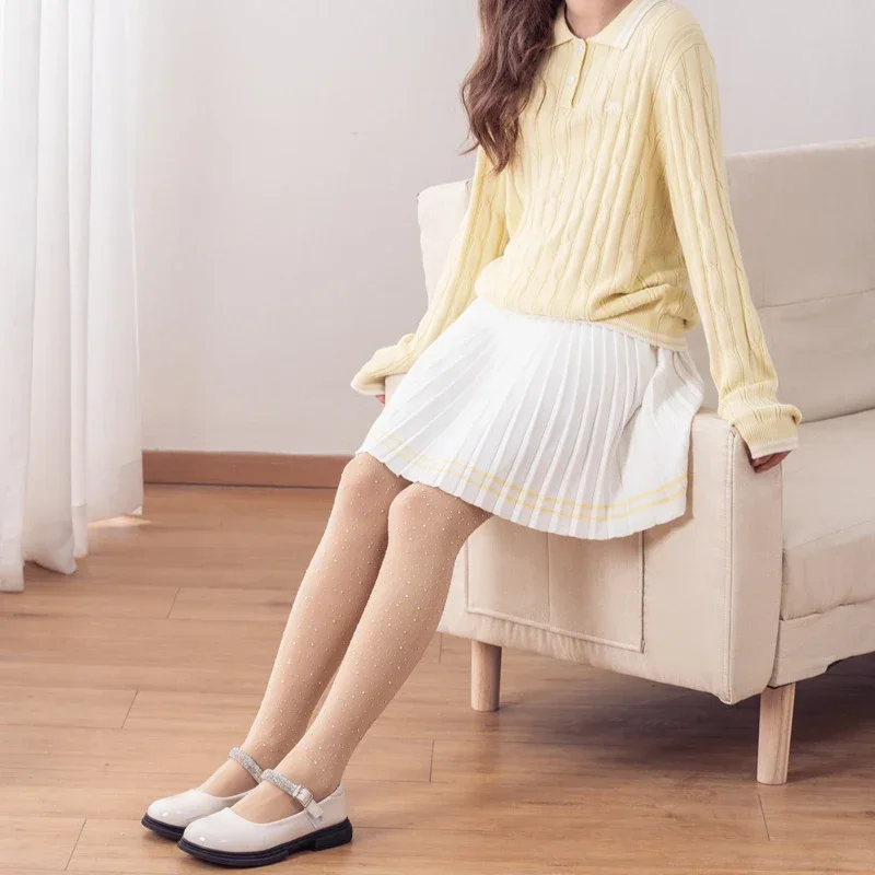 Legging con diamantes de imitación brillantes, calcetín para chico y niña, pantimedias transpirables de malla de nailon de Color sólido, medias suaves de verano para niños - imagen 5