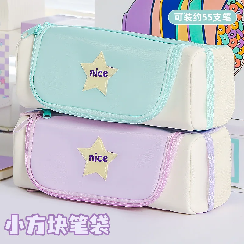 Estuche de lápices transparente para estudiantes, papelería de gran capacidad, estuche de lápices de mano, bolsa de papelería multifuncional