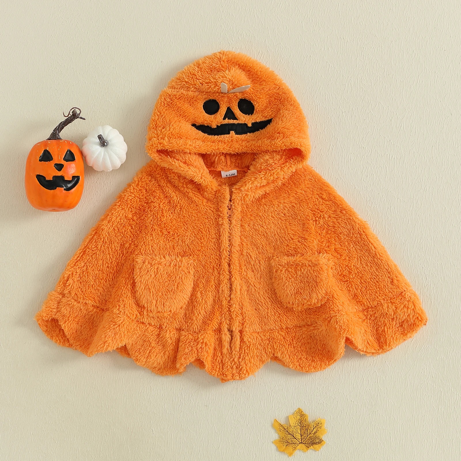 Capa para bebés y niñas, disfraz de calabaza/fantasma de Halloween, capa de felpa con capucha peluda suave