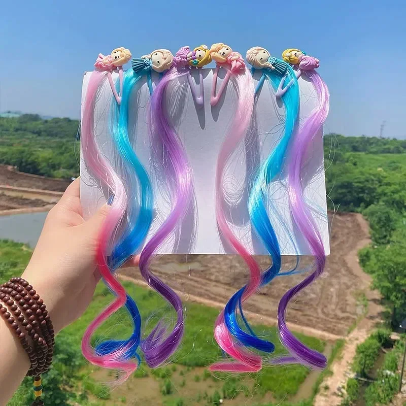 Clip BB de dibujos animados para niñas, horquilla de Color degradado de princesa, coleta de pelo largo y rizado, accesorios de moda