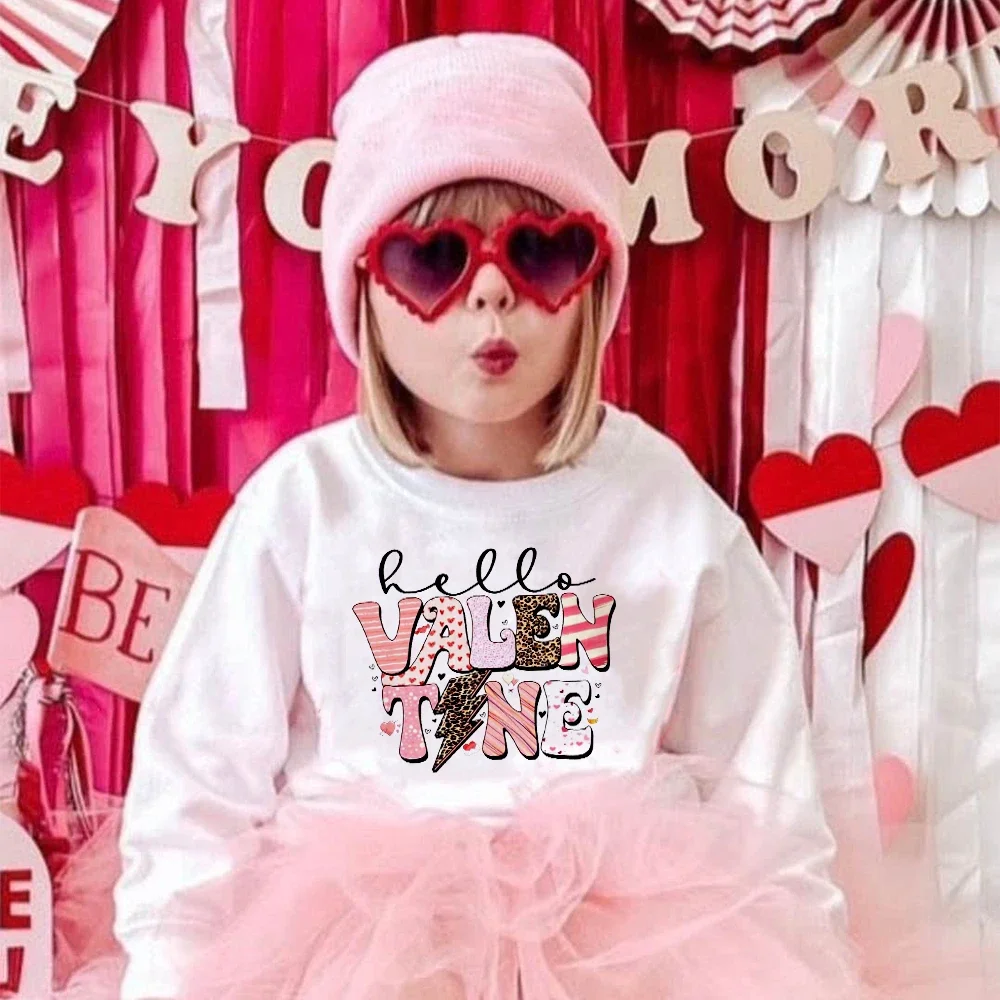 Sudadera con estampado de Hello Valentine para niños y niñas, jersey de manga larga con capucha para el Día de San Valentín, ropa de invierno