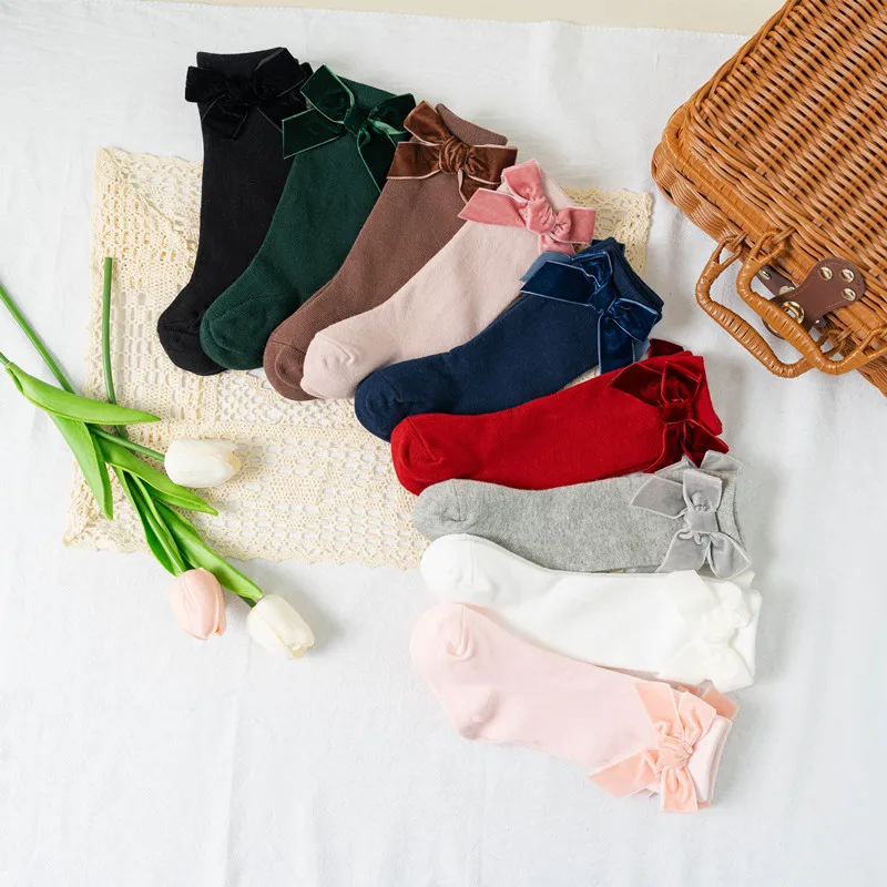 Calcetines bonitos hasta la rodilla con lazo para niñas, calcetín de princesa de tubo para niños pequeños, calentadores de piernas cálidos de 0 a 8 años, Otoño Invierno - imagen 3