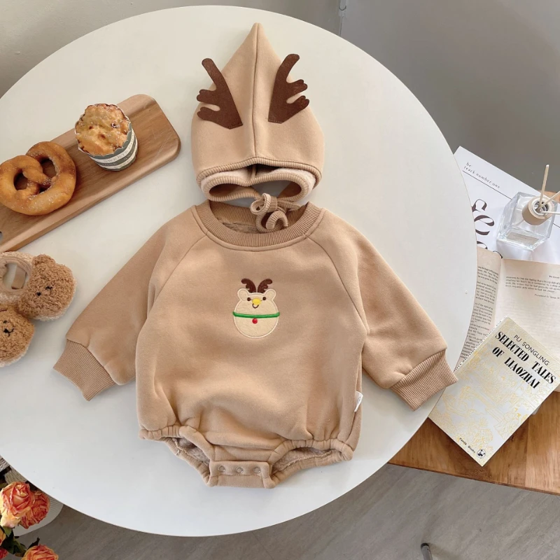 Mono bebé forro polar navideño con gorro de Papá Noel y reno - imagen 3