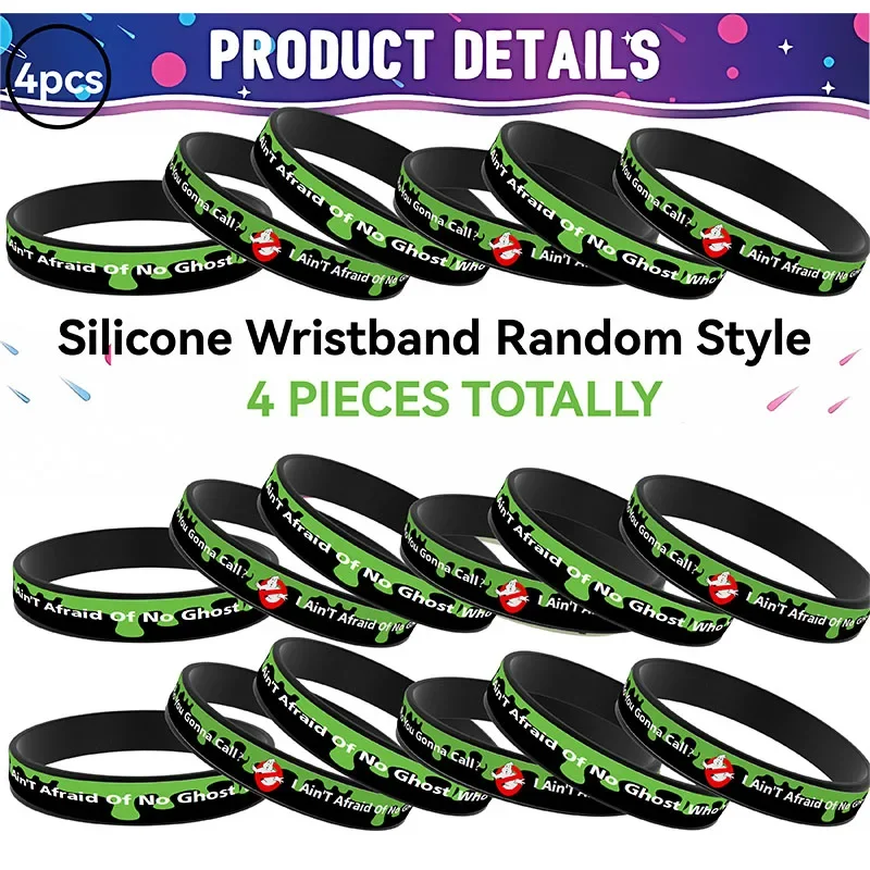 Pulsera de silicona con estampado de cazafantasmas, color negro y verde, para Baby Shower, pulseras de silicona coloridas, pulseras de goma, brazaletes, juguete para regalo - imagen 4