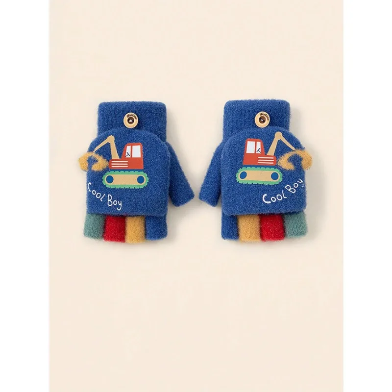 Guantes infantiles de invierno abatibles con estampado excavadora