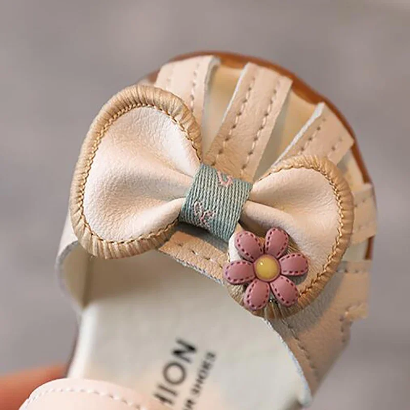 Sandalias de verano para niños, zapatos para niñas pequeñas, sandalias con lazo para niñas de 0 a 3 años, color Beige y rosa - imagen 5