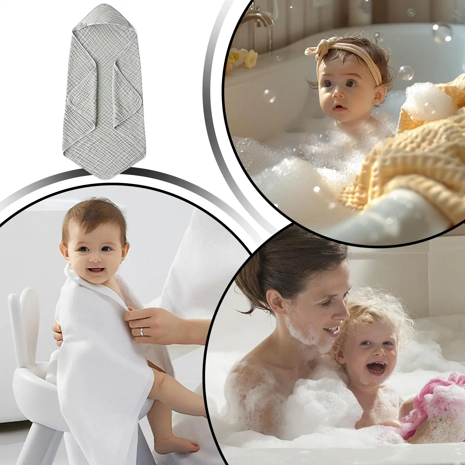 Toallas con capucha para bebé, toallas de algodón de 35X35 pulgadas, albornoz de secado rápido para baño, ducha, viaje en la playa, guardería en casa - imagen 4