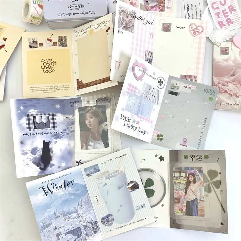 10 Uds. De tarjetas de felicitación plegables Ins, Material de embalaje, juego de tarjetas, tarjetas de mensaje de entrega, embalaje de regalo
