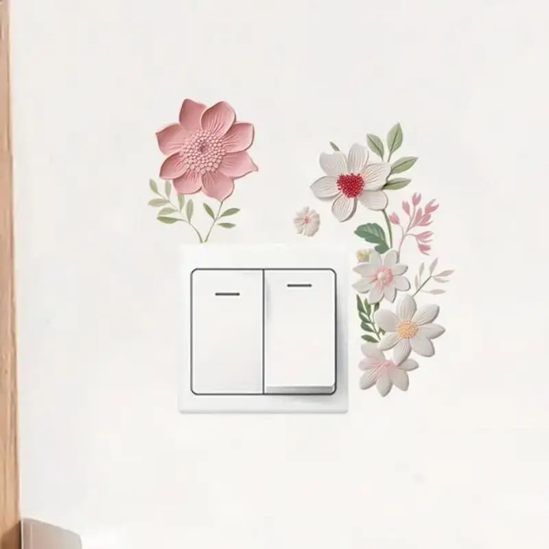 Pegatinas de interruptor, pegatina impermeable de PVC extraíble para dormitorio, baño, sala de estar, pegatinas de decoración del hogar de hermosas flores - imagen 4