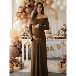 Vestido premamá para fotos de embarazo – Manga larga marrón