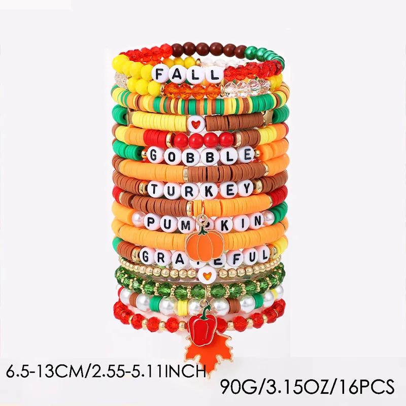 1/2 Uds. Conjunto de pulsera con colgante de hoja de arce de pavo de Acción de Gracias de Color aleatorio pulsera de cristal naranja de calabaza de cosecha de otoño - imagen 5