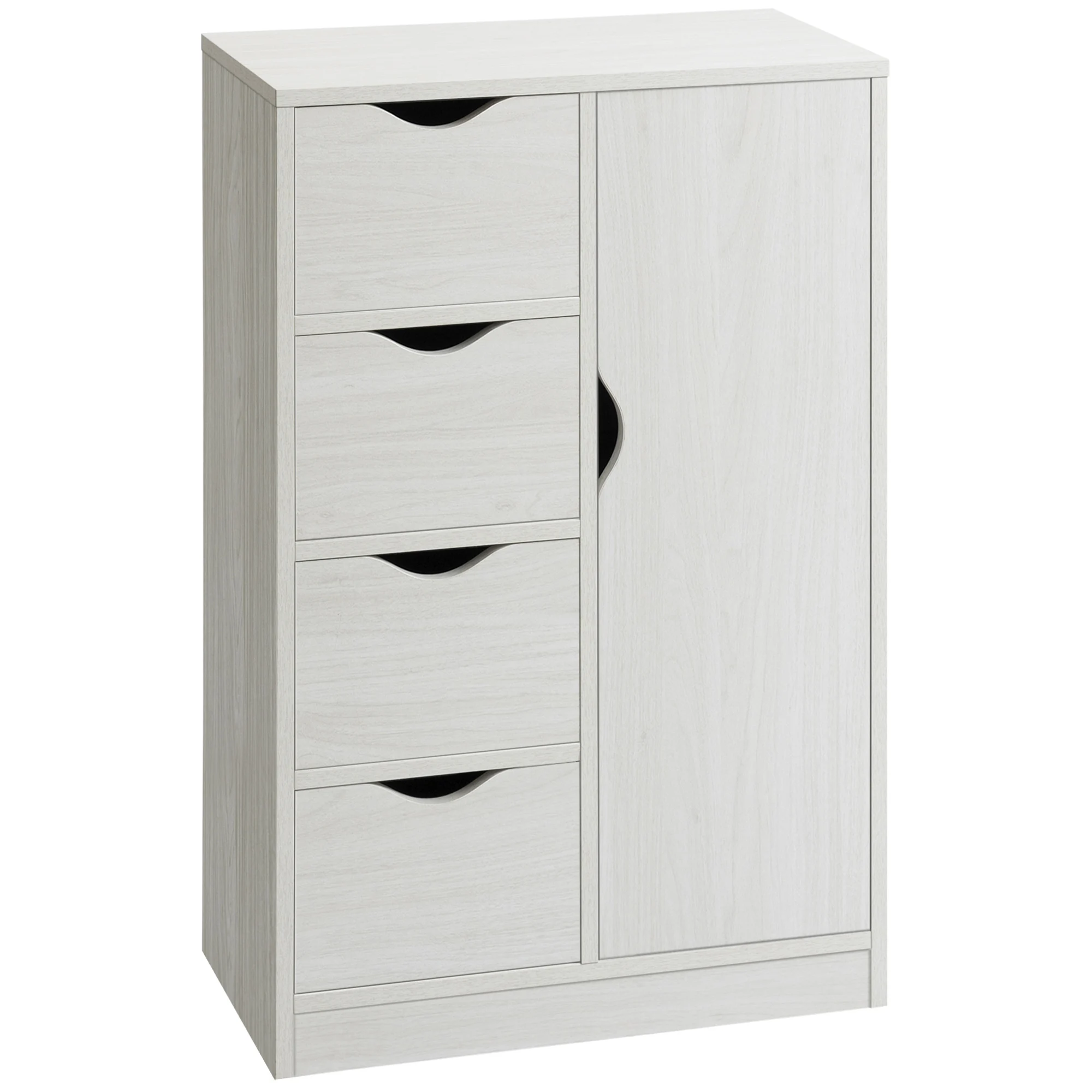 HOMCOM Armario de Salón Aparador Auxiliar con 4 Cajones 1 Puerta y Estante Interior Mueble de Almacenaje Multiusos para Baño Dormitorio Comedor 54x29x83 cm Blanco con Grano de Madera