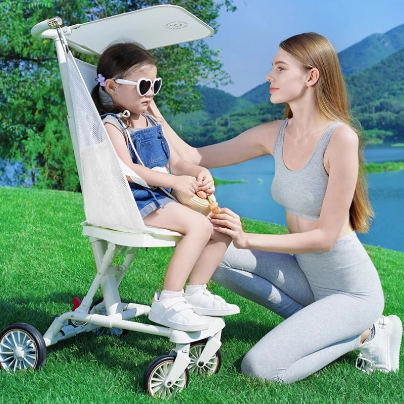 Cochecito de bebé plegable portátil, paraguas de viaje, antimedias, 4 ruedas, compacto para embarque de avión, asiento transpirable - imagen 4