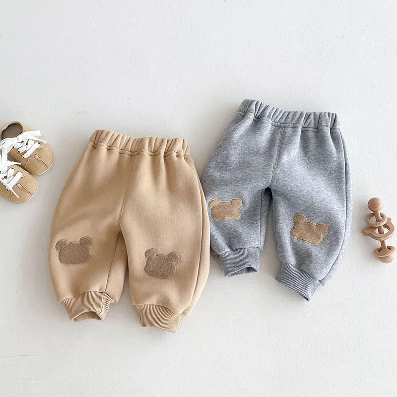 Milangel-pantalones de chándal cálidos para niños, pantalones acolchados de lana de oso lindo, 0-5T, invierno, nuevo - imagen 2