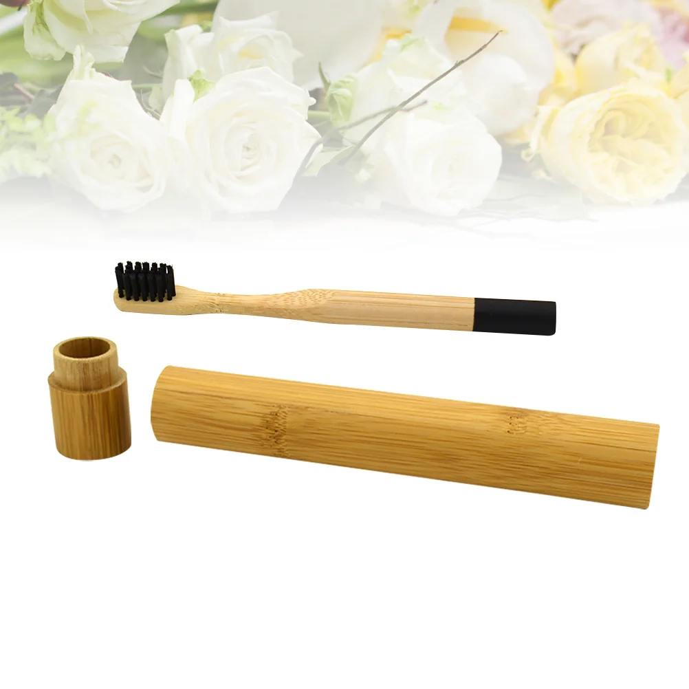 Cepillo de dientes de bambú ecológico, cerdas suaves biodegradables, diseño ergonómico, tubo de almacenamiento de bambú negro - imagen 5