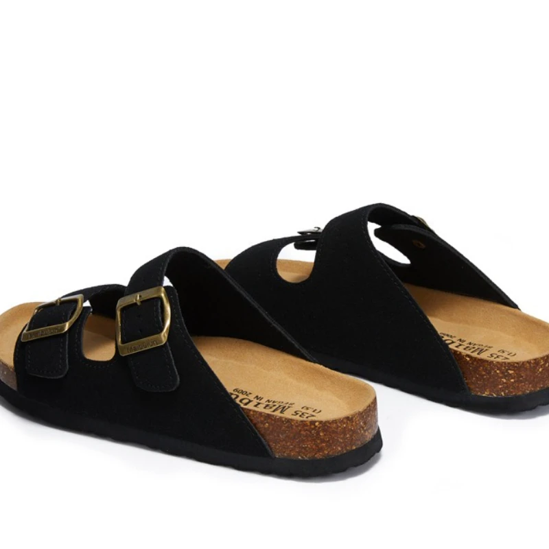 2025 Zapatillas de corcho con plataforma de talla grande 45 para mujeres y hombres, zapatos planos de verano, sandalias de ocio de cuero de ante para parejas en casa y playa - imagen 5