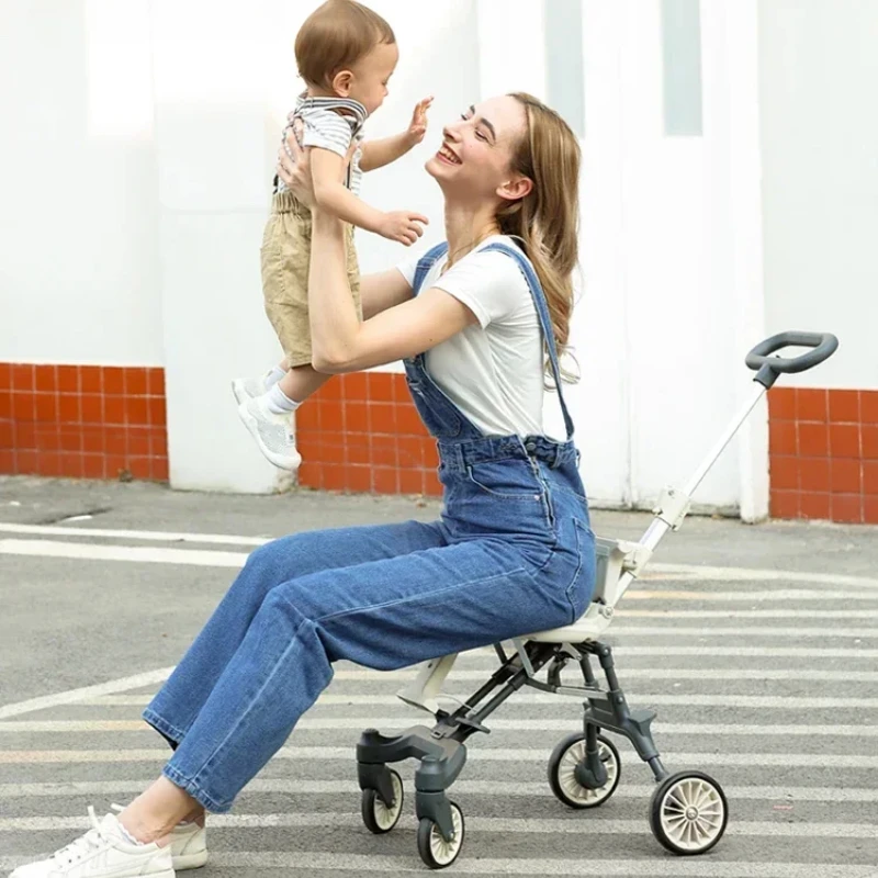 Cochecito de bebé ligero plegable, silla de paseo de cuatro ruedas con asiento Reversible, vista alta, 78 - imagen 3