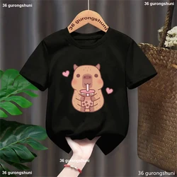 Camiseta capibara estampado té con leche para niños