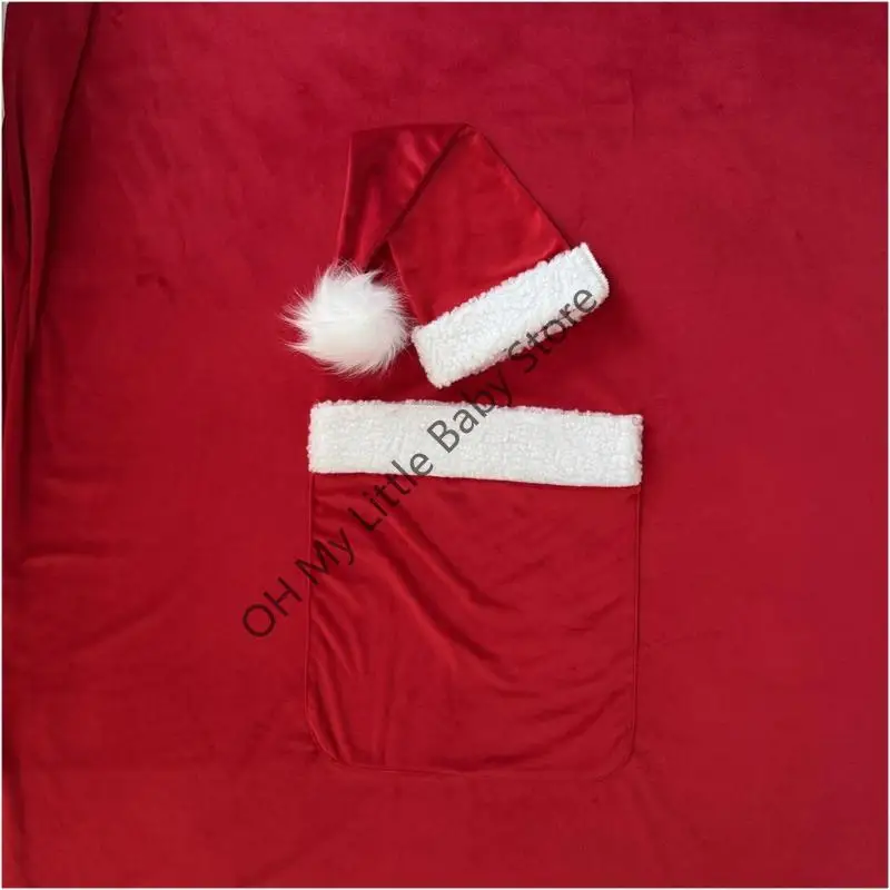 M76C Conjunto accesorios navideños para fotografía recién nacido, gorros Papá Noel y disfraz bolsillo para bebés, y - imagen 3