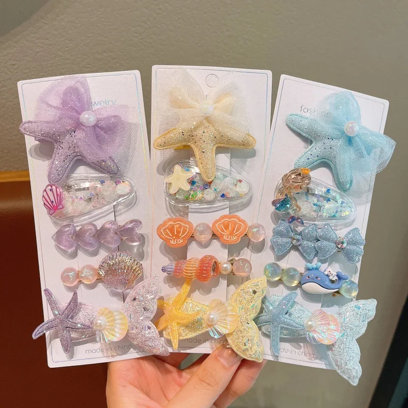 5 unids/set de pinzas para el pelo de estrella de mar con perlas oceánicas para niñas, accesorios para el cabello para niños, pinzas coreanas de pico de pato de alta calidad, decoraciones para el cabello - imagen 2