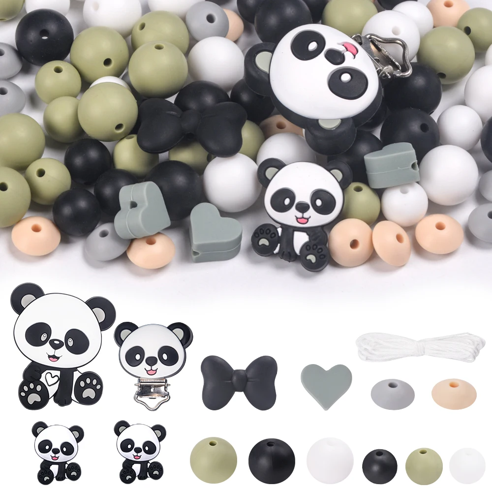 LOFCA 45/46 Uds. Mordedor de cuentas focales de Panda de silicona para dentición de bebé DIY pulsera collar joyería accesorios para manualidades - imagen 5