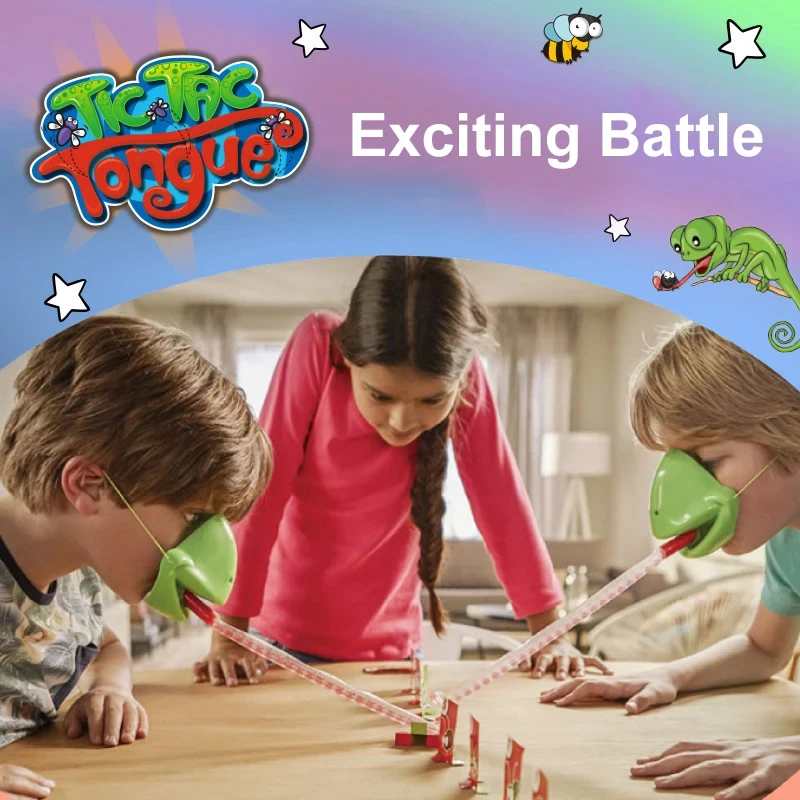Divertida máscara de rana y lagarto, tarjetas para lamer lengua, juego de combate, tablero de escritorio, juguete para fiesta familiar, juguete interactivo antiestrés para padres e hijos
