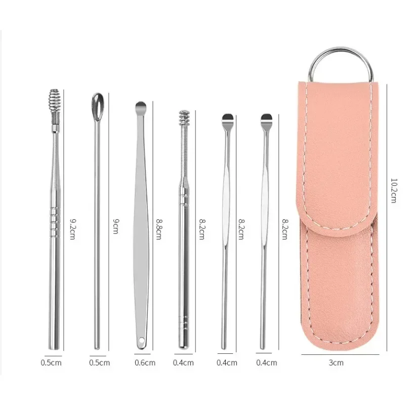 Earpick 6 unids/set limpiador de oídos recolectores de cera de acero inoxidable Kit de perforación removedor de cera cureta cuchara cuidado herramientas de limpieza de oídos - imagen 2
