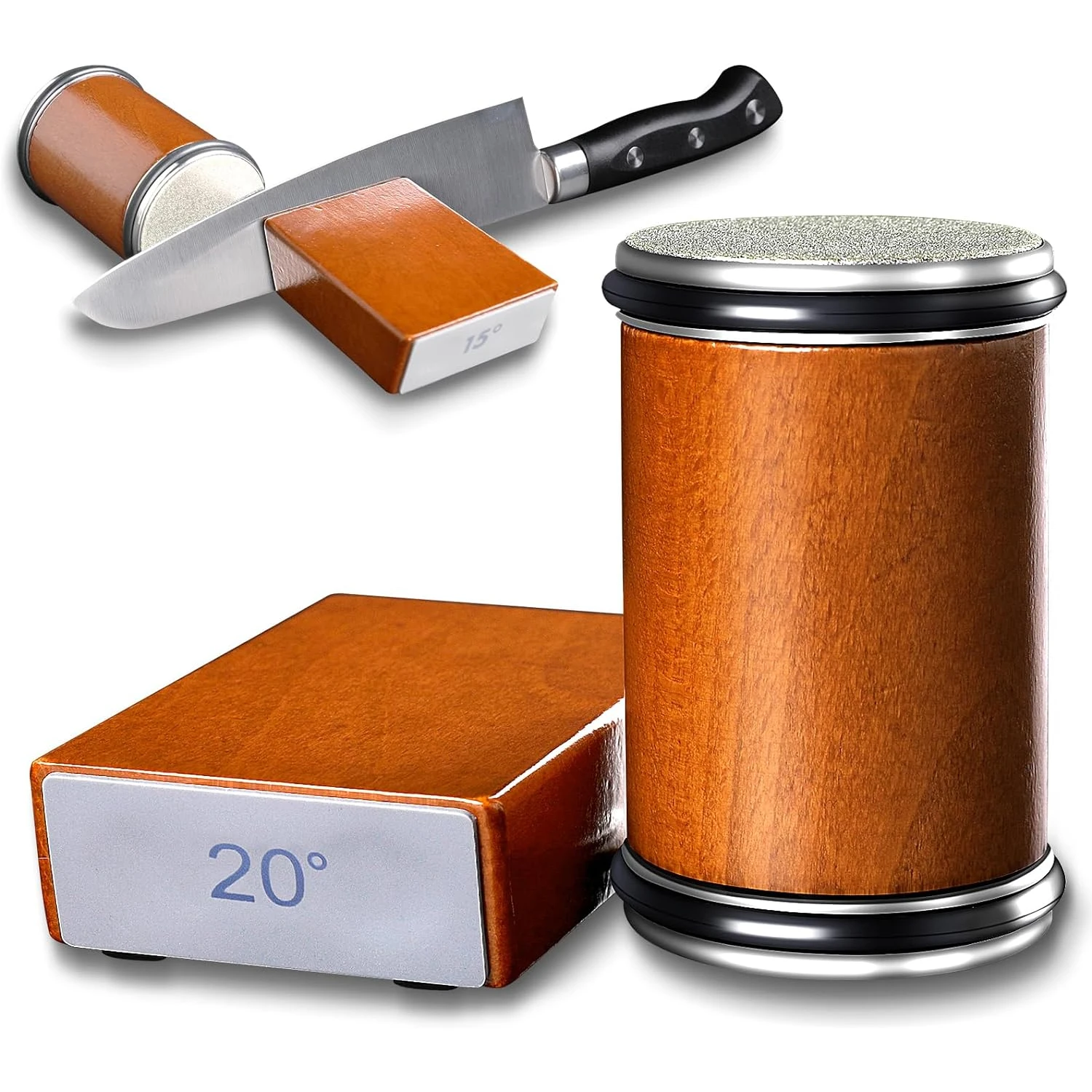 Kit de afilador de cuchillos rodante, ángulo magnético de 15 y 20 grados, rodillo de borde recto, cuchillo de diamante, afilado de piedra para cuchillos de Chef