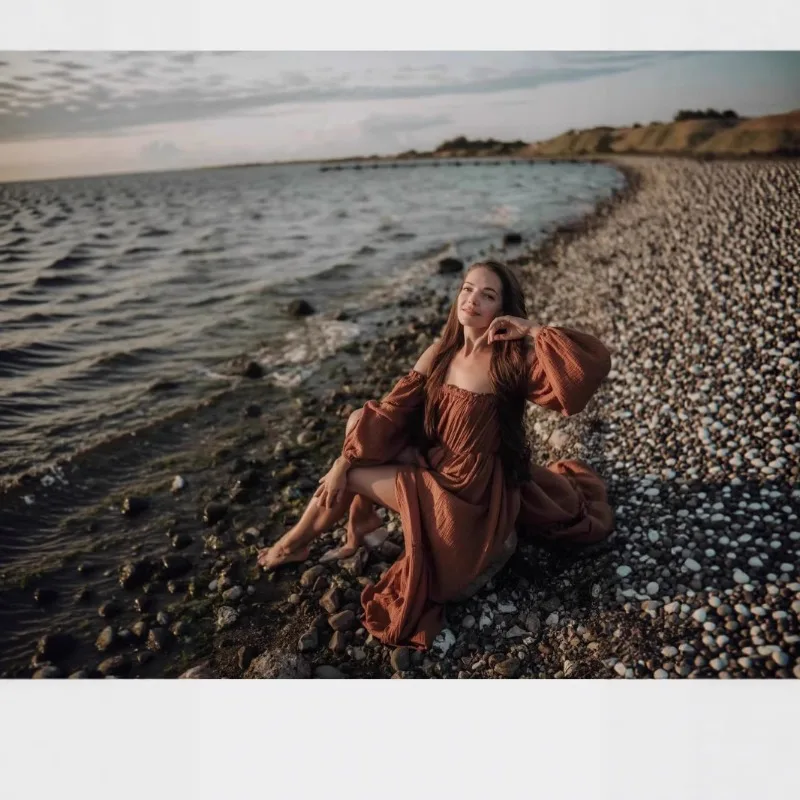 Vestido de maternidad bohemio retro – Algodón y lino para sesión fotos - imagen 4