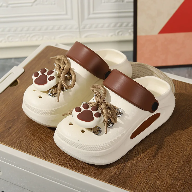 Sandalias de verano para mujer, bonitos zapatos de jardín con cordones DIY, zuecos de moda para niñas, suela gruesa, zapatillas de calle para el hogar para mujer