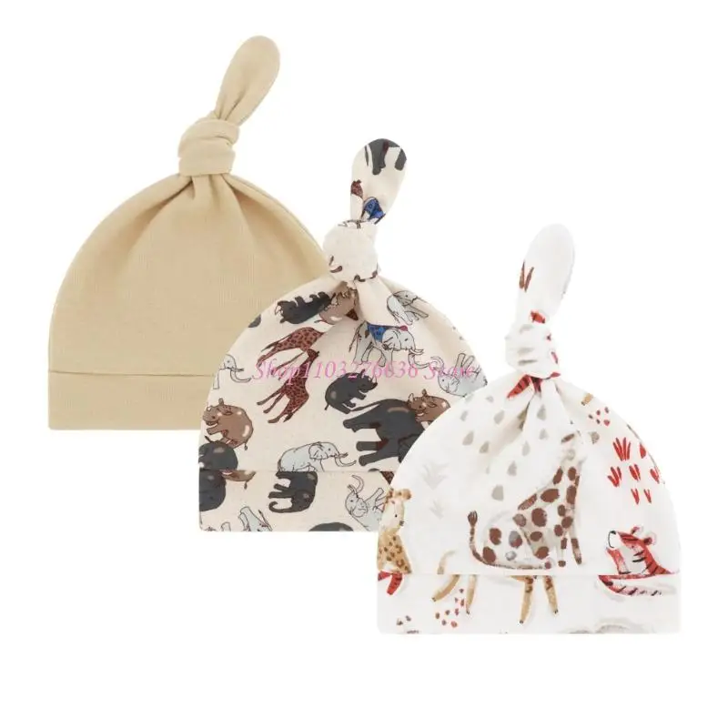 Gorro algodón R6FD, protección para los oídos para recién nacidos, gorros fetales, gorro anudado transpirable para bebé - imagen 2