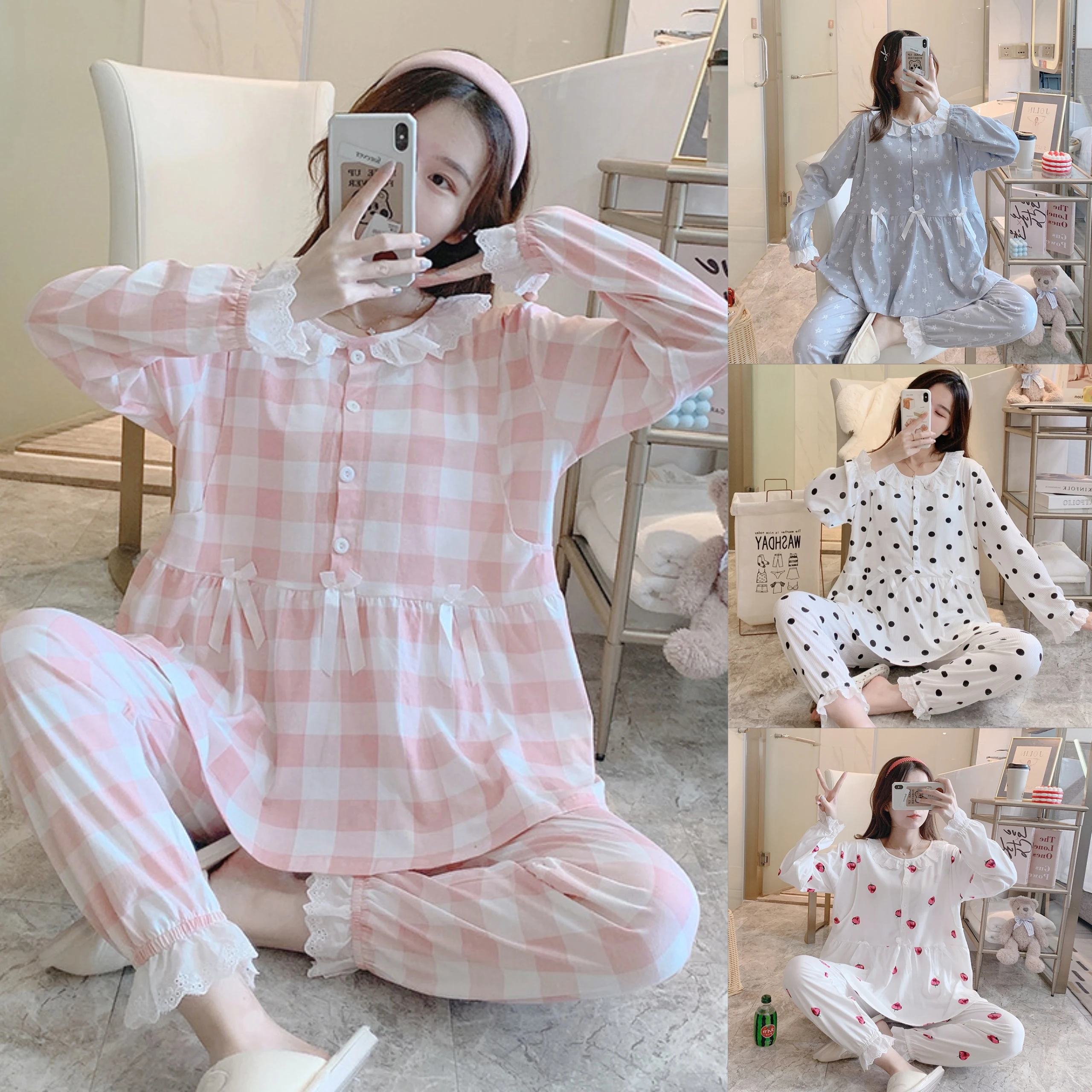 Pijama de lactancia manga larga para maternidad y posparto - imagen 5
