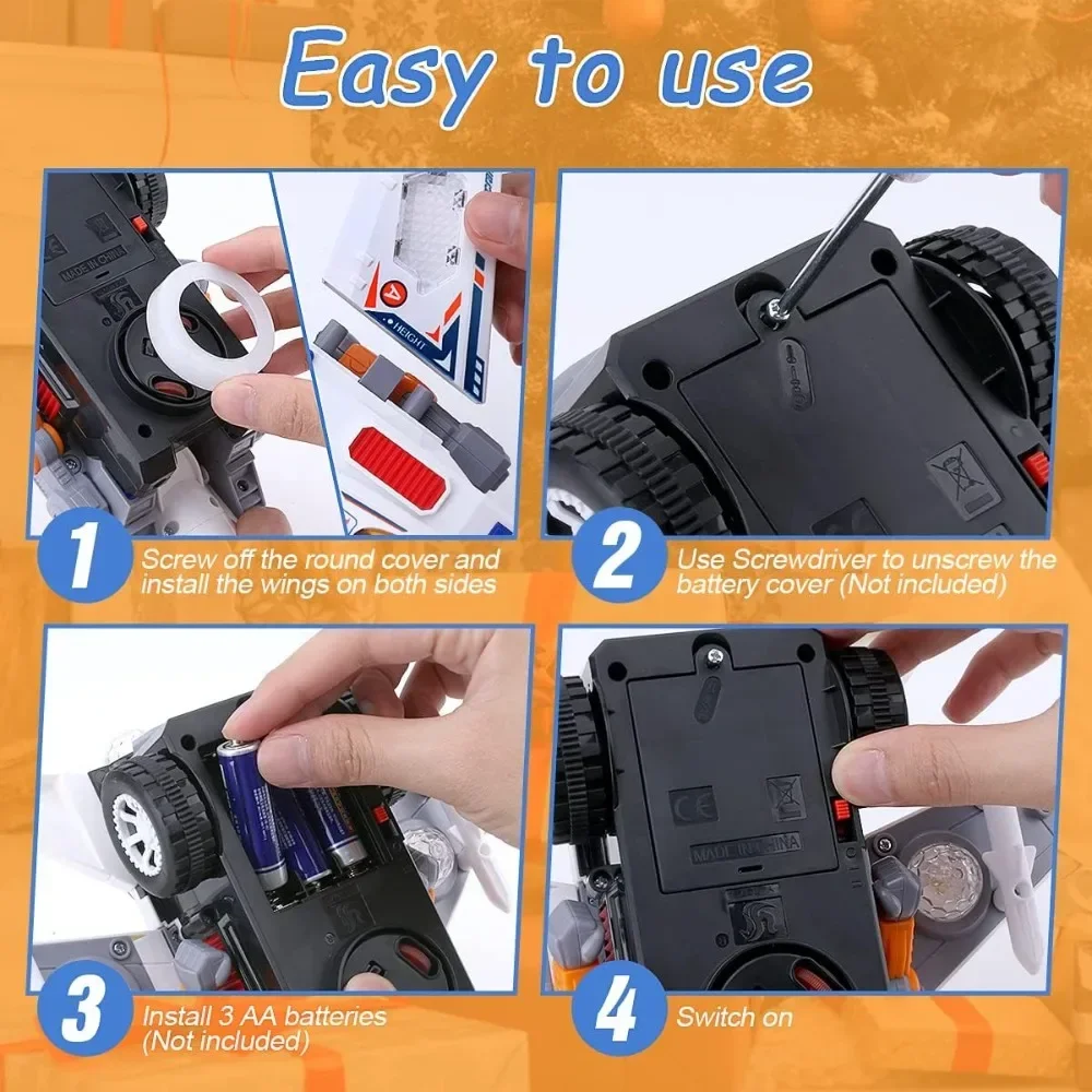 Avión de de deformación de juguete, Robot que funciona con pilas con luz y sonidos, regalo de cumpleaños para luchador de acción Go para niños y niñas - imagen 4